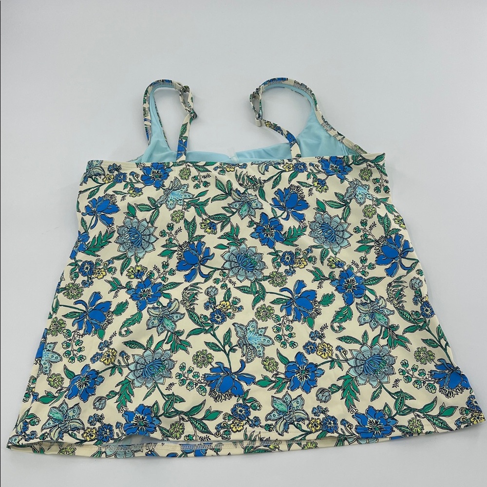 Lands' End yellow Blue Floral Swim Top tankini poolside resort beach mature - Picture 4 of 7